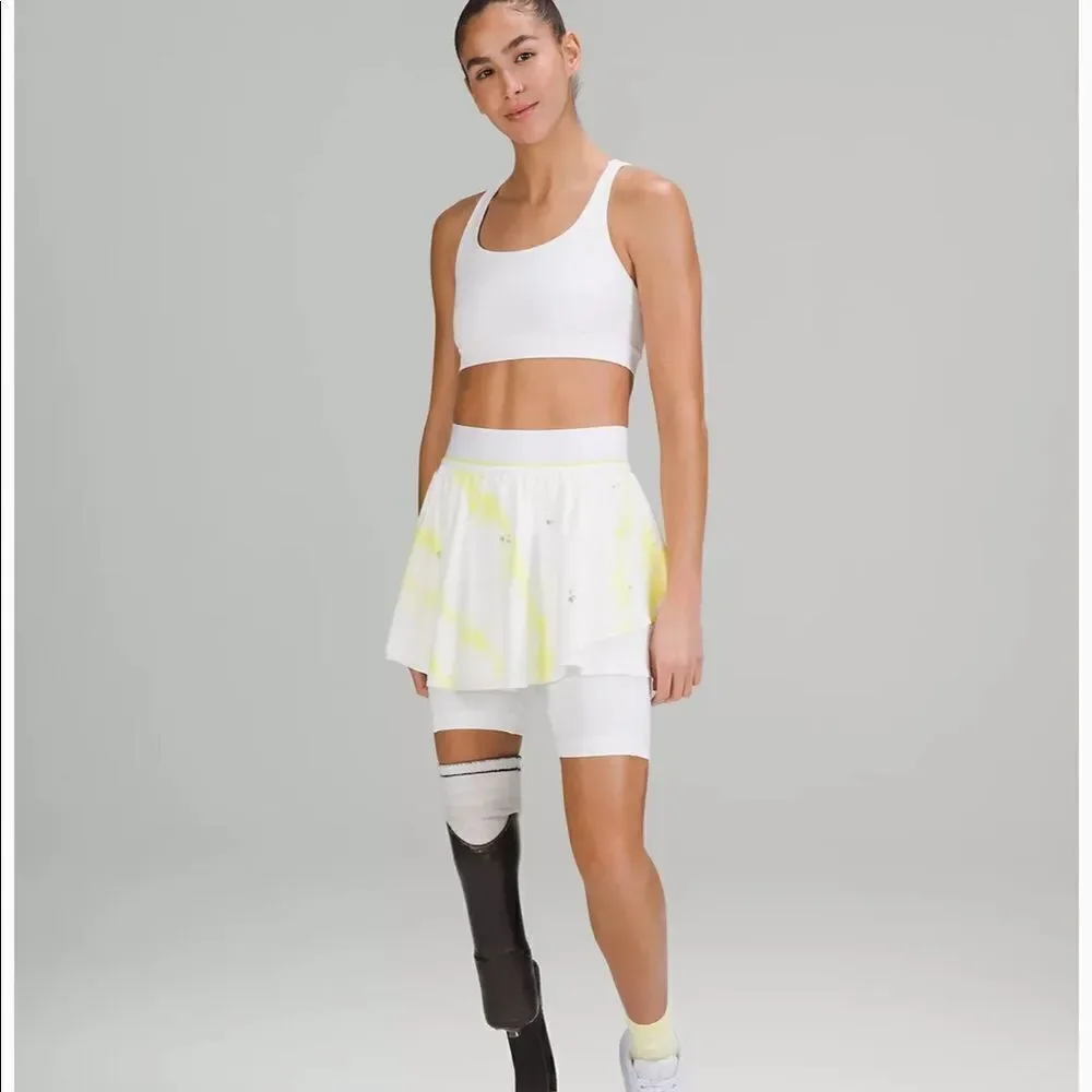 New LULULEMON Court Rival HR High Rise Tennis Athletic Skirt White Yellow Gray 4